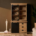 Vitrinekast Fresno, 120 x 220 cm, mangohout en zwart metaal