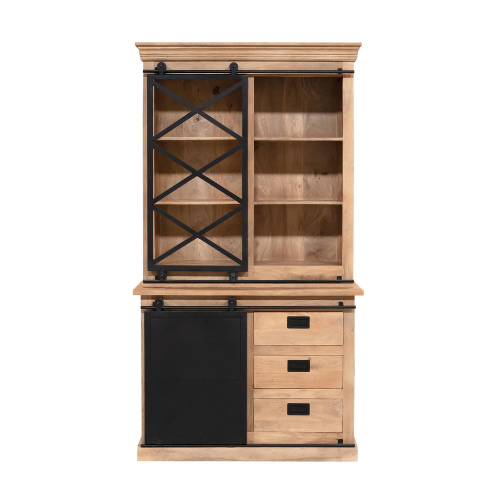 Vitrinekast Fresno, 120 x 220 cm, mangohout en zwart metaal