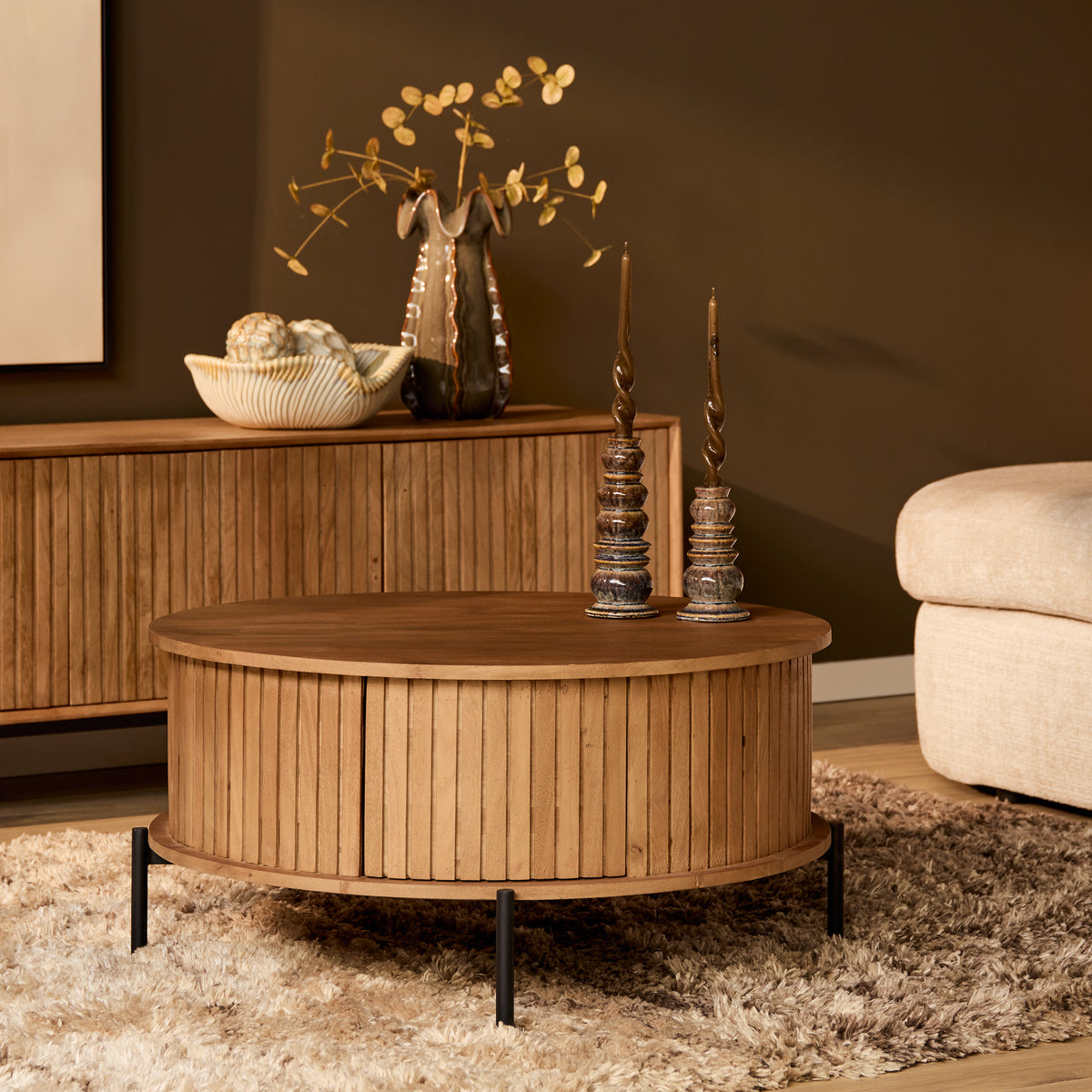 Salontafel Madison, Ø 80 cm, rond, naturel mangohout