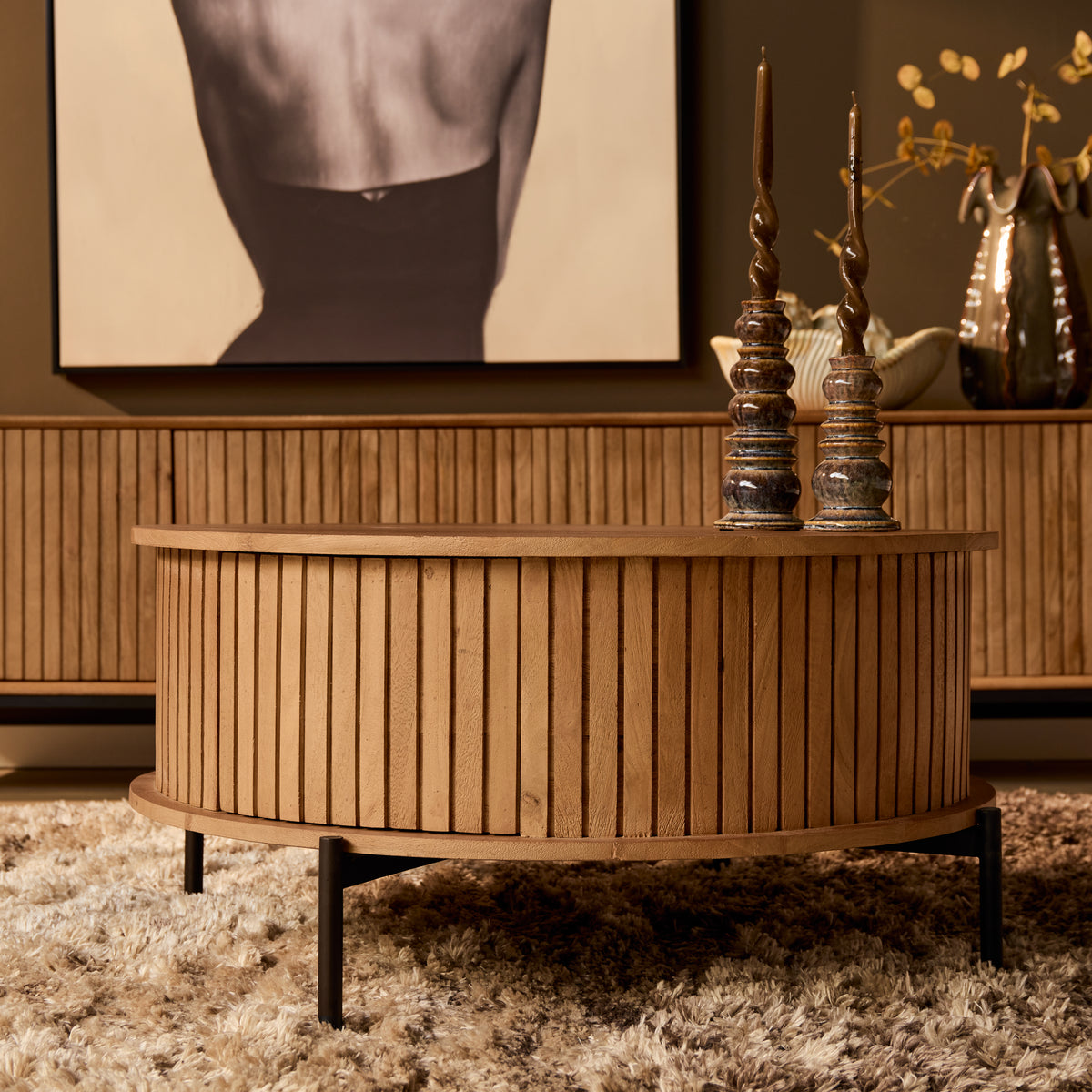 Salontafel Madison, Ø 80 cm, rond, naturel mangohout