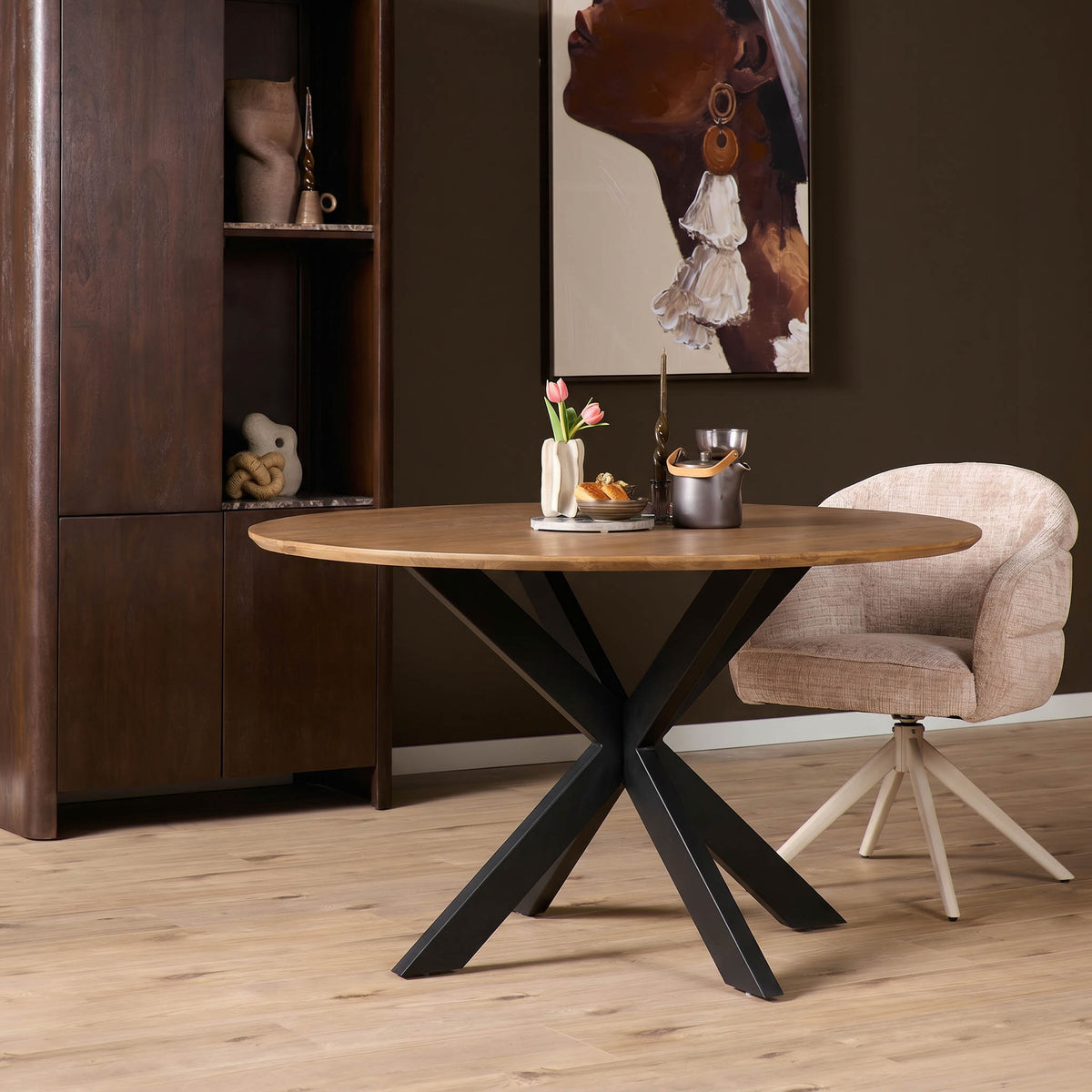 Eettafel Madison, Ø 150 cm, rond, naturel mangohout