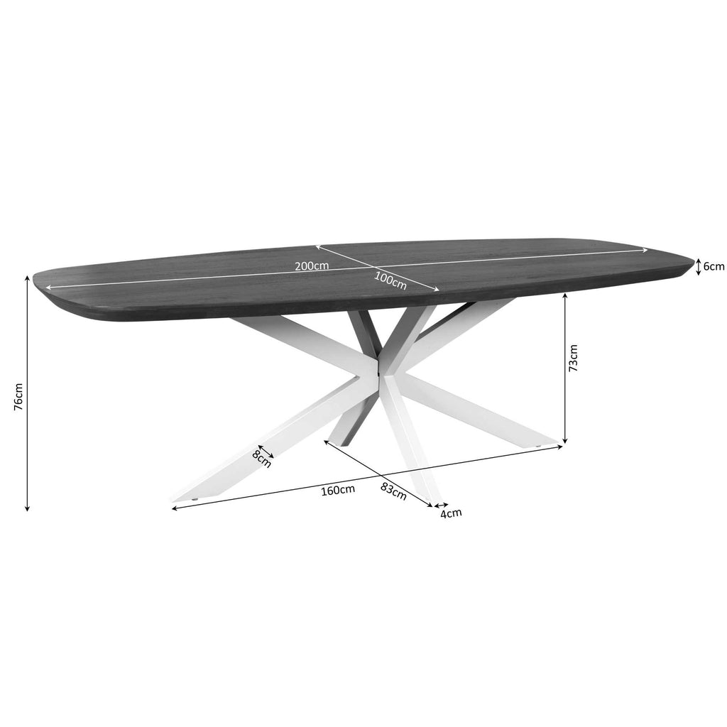 Eettafel Madison, 200 x 100 cm, Deens ovaal, naturel mangohout