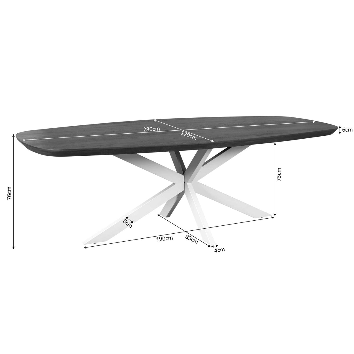 Eettafel Madison, 280 x 120 cm, Deens ovaal, naturel mangohout