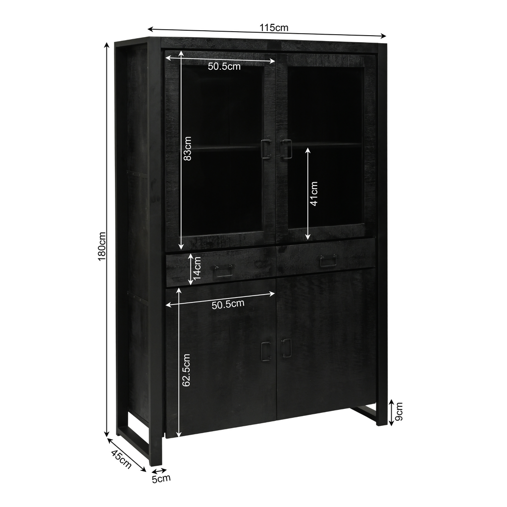 Vitrinekast Boaz Black | 115 cm