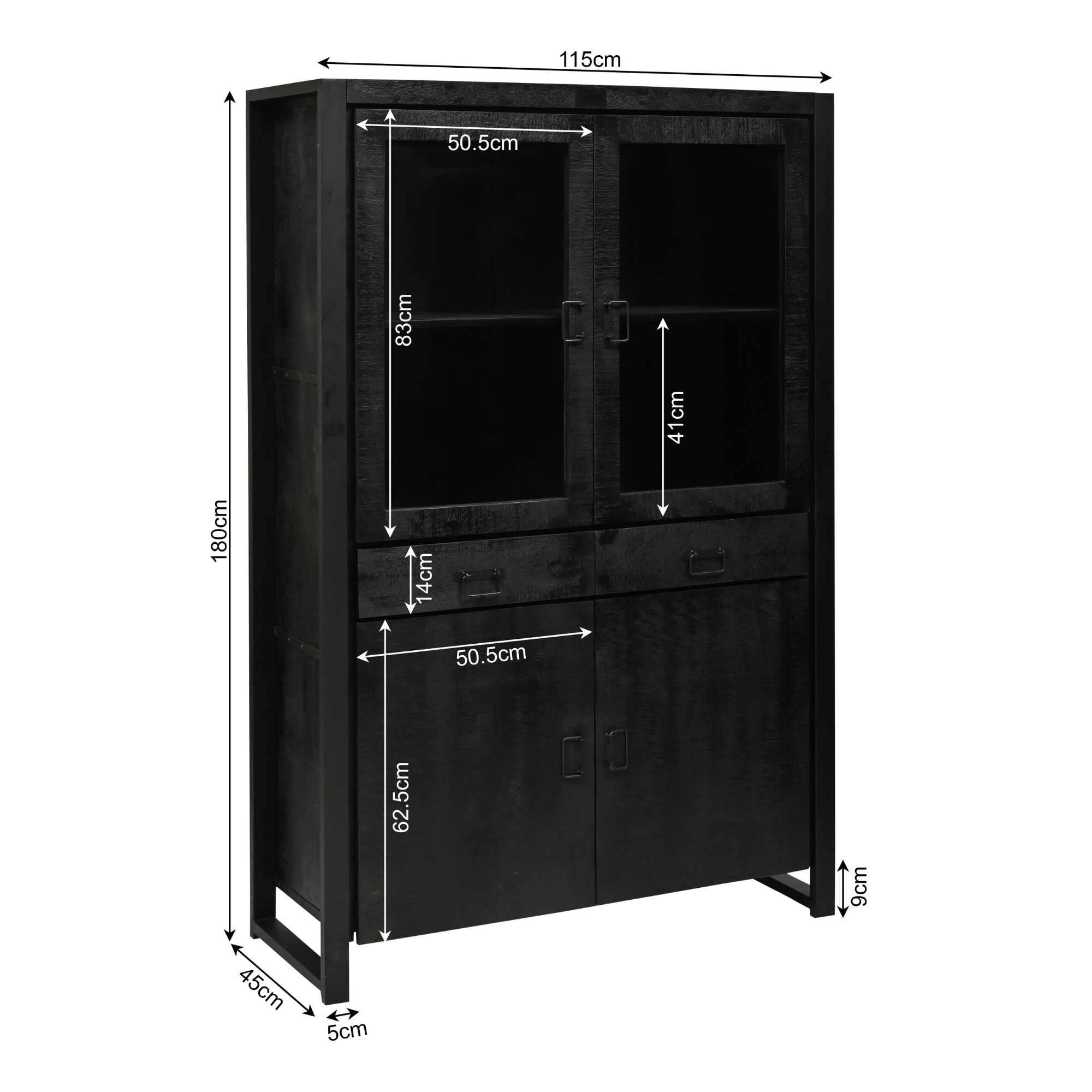 Vitrinekast Boaz Black | 115 cm