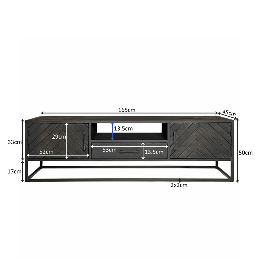 Tv-meubel New York, 165 cm, zwart mangohout, visgraat