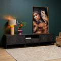 Tv-meubel New York, 210 cm, zwart mangohout, visgraat