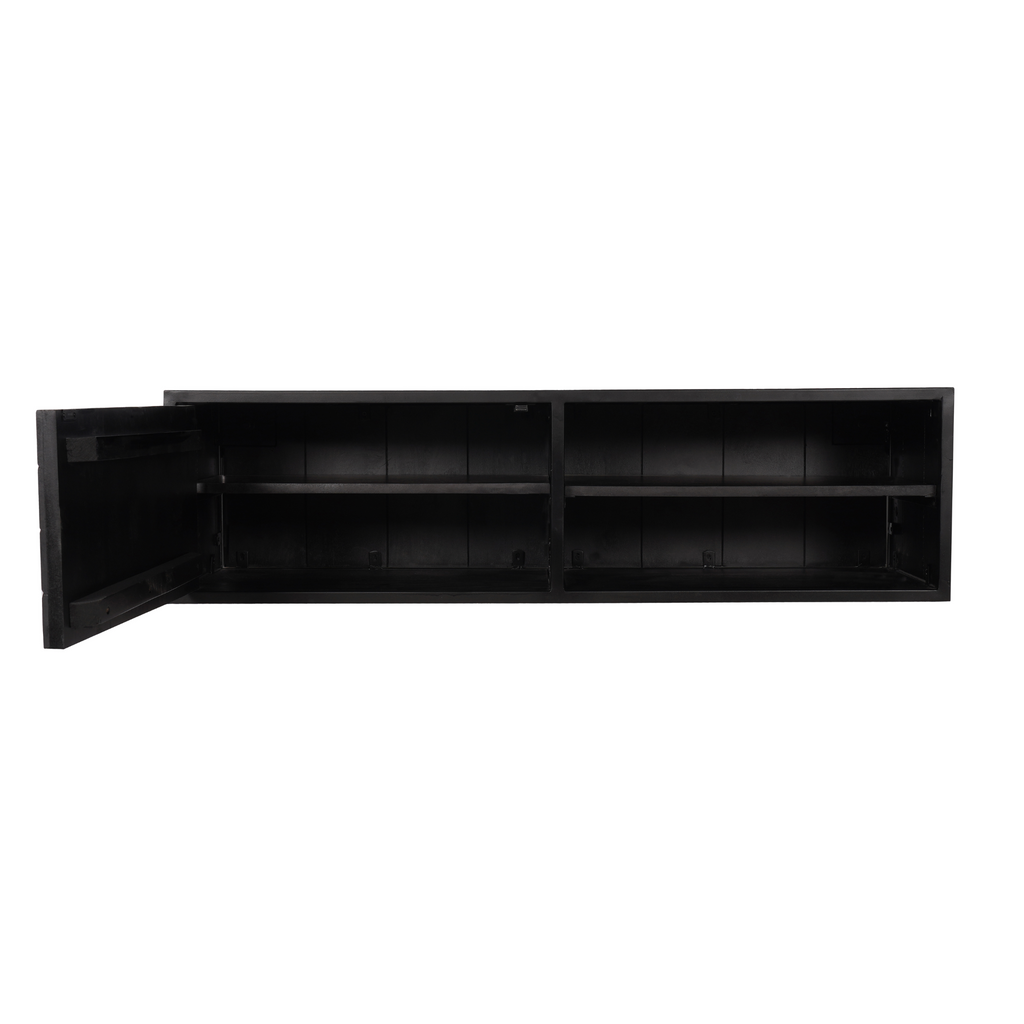 Zwevend tv-meubel New York, 120 cm, zwart mangohout, visgraat