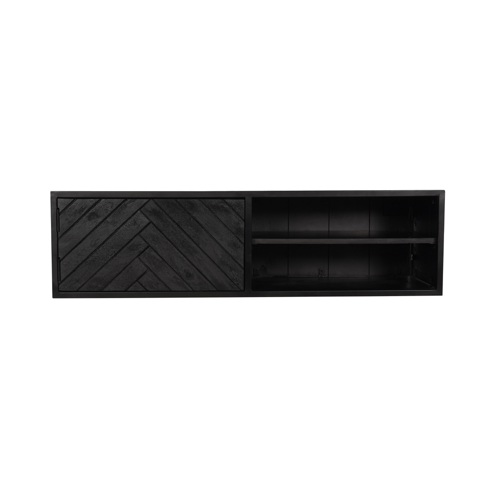 Zwevend tv-meubel New York, 120 cm, zwart mangohout, visgraat