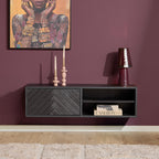 Zwevend tv-meubel New York, 120 cm, zwart mangohout, visgraat