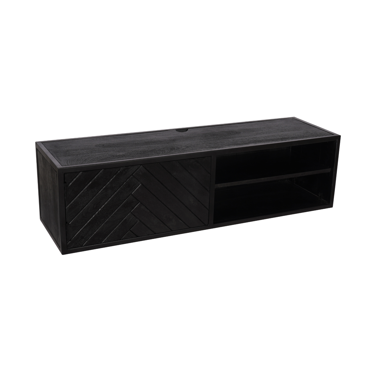 Zwevend tv-meubel New York, 120 cm, zwart mangohout, visgraat