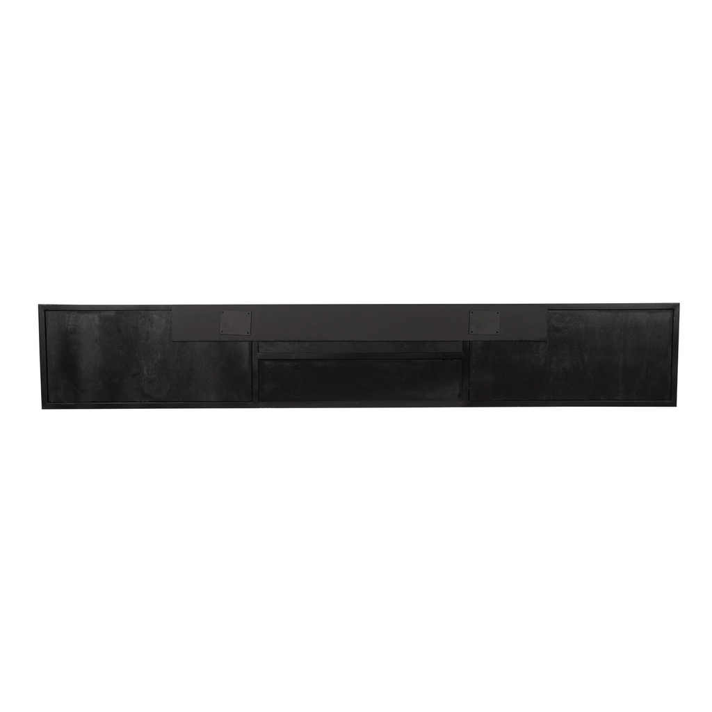 Zwevend tv-meubel New York, 240 cm, zwart mangohout, visgraat