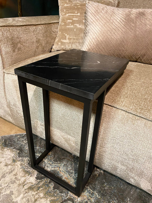 Bijzettafel Slider Nova, zwart marmer, 54 cm hoog