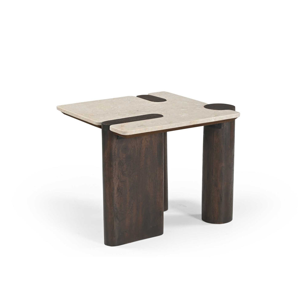 Bijzettafel Maeve, 57 x 50 cm, marmer en bruin mangohout
