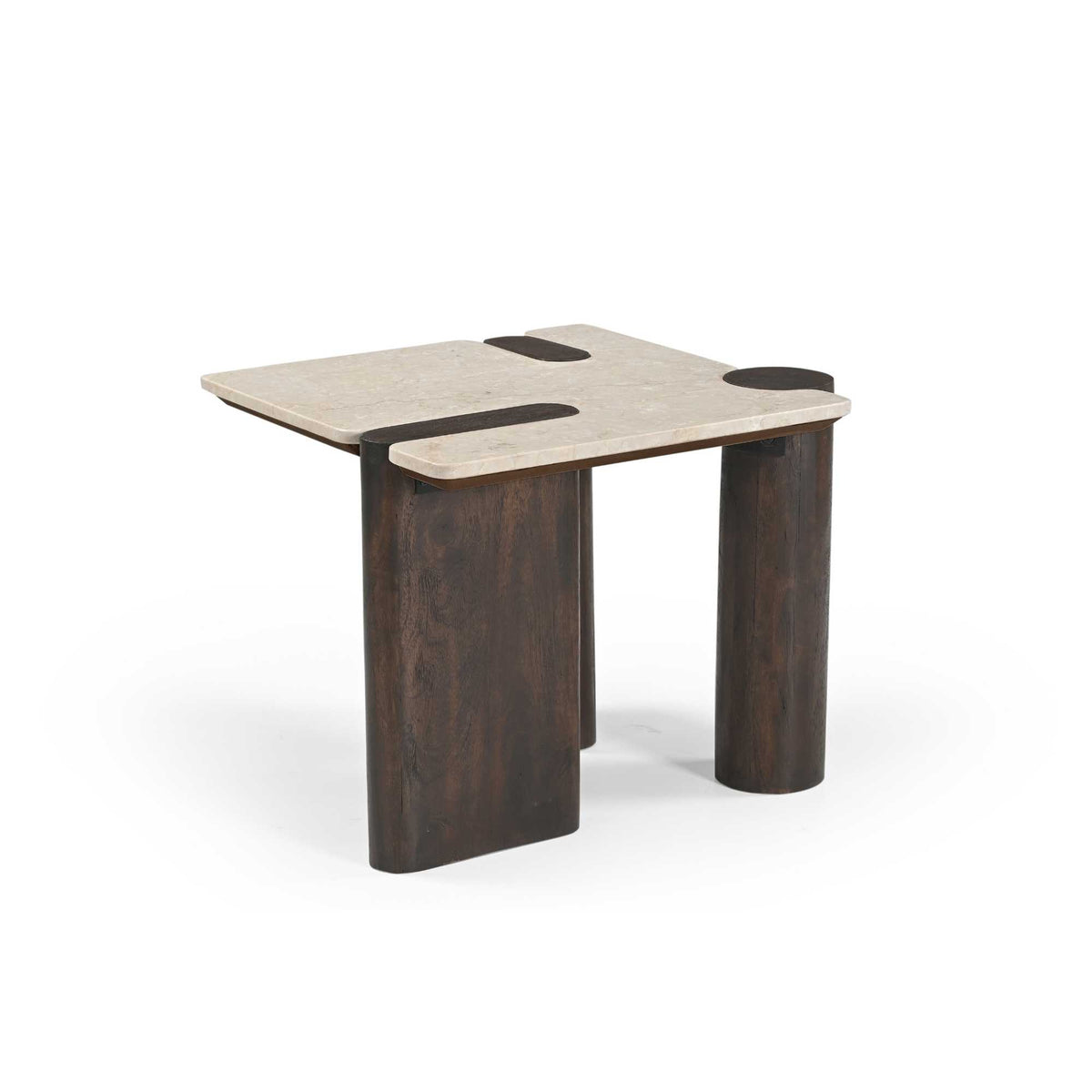 Bijzettafel Maeve, 57 x 50 cm, marmer en bruin mangohout