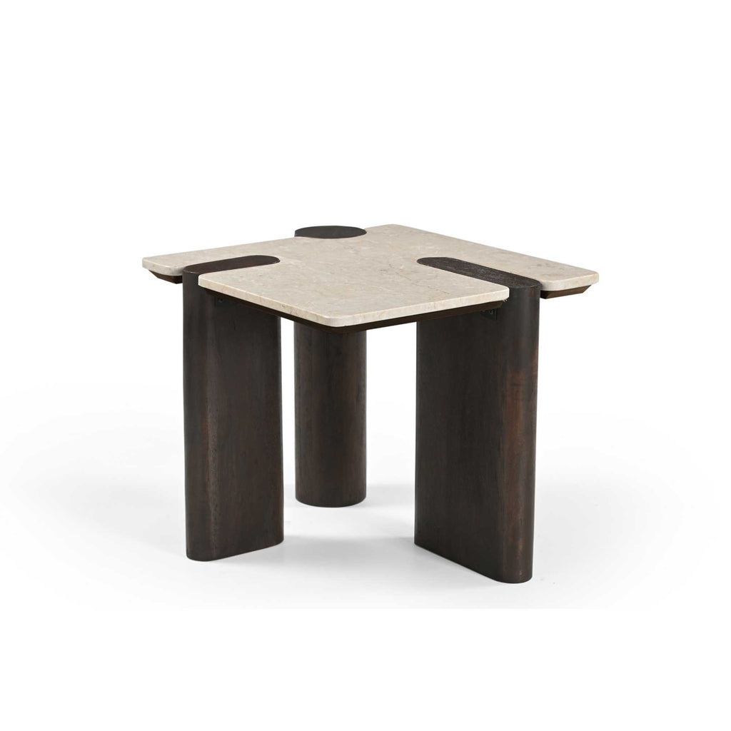 Bijzettafel Maeve, 57 x 50 cm, marmer en bruin mangohout