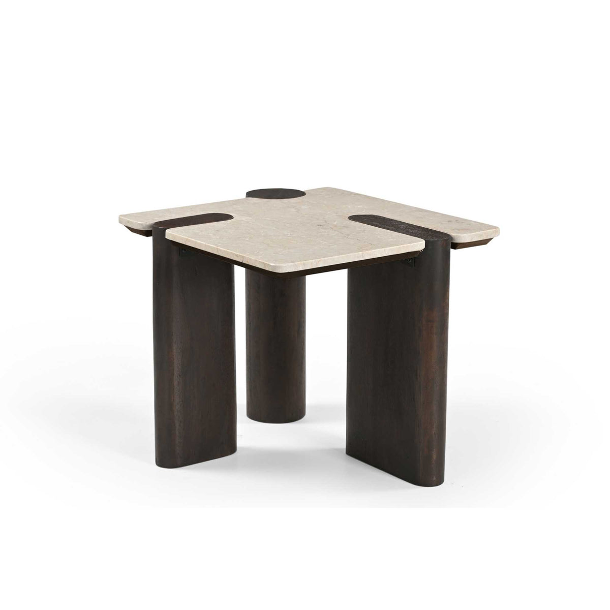 Bijzettafel Maeve, 57 x 50 cm, marmer en bruin mangohout