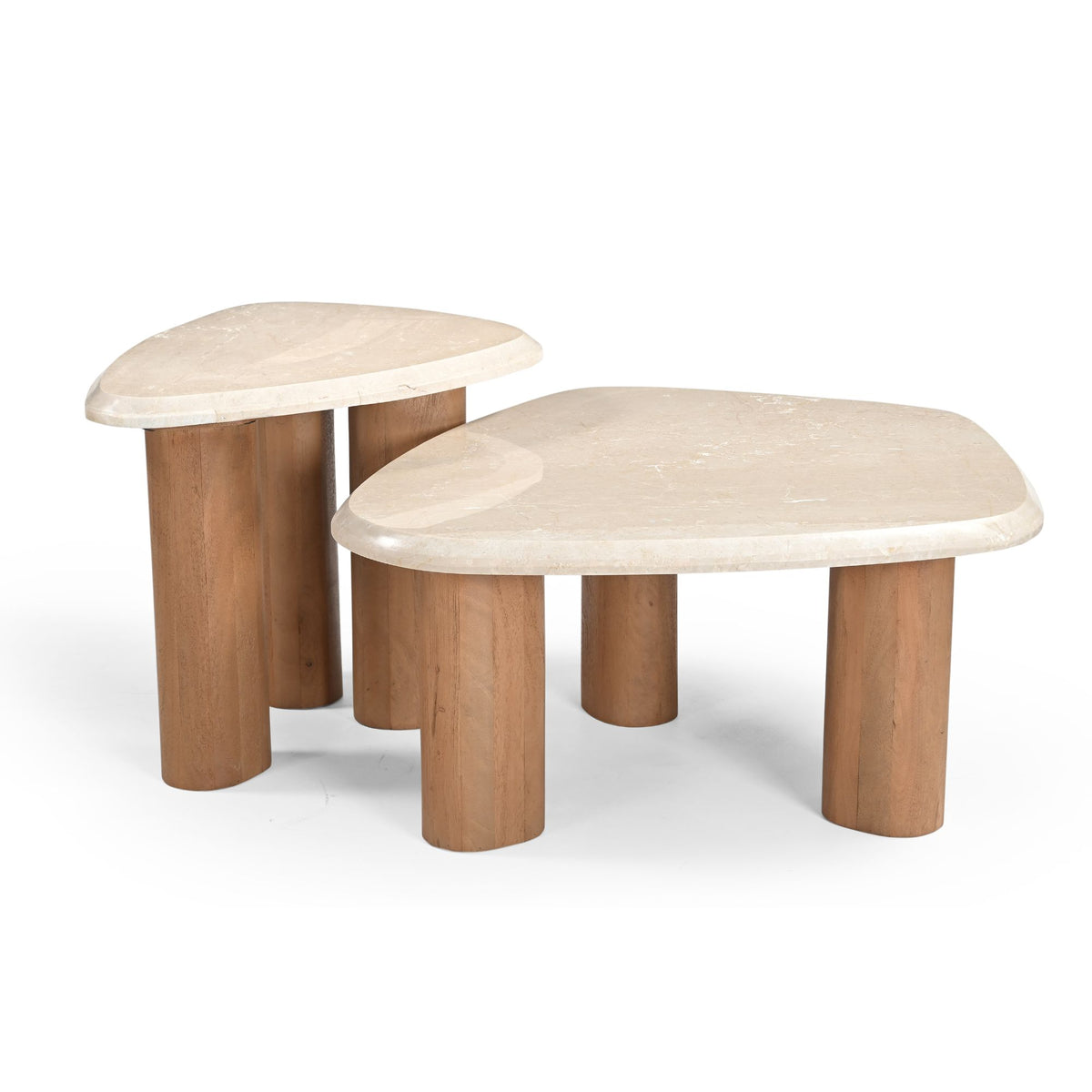 Salontafel Nuvé, 84 x 75 cm, Botticino marmer, naturel mangohout