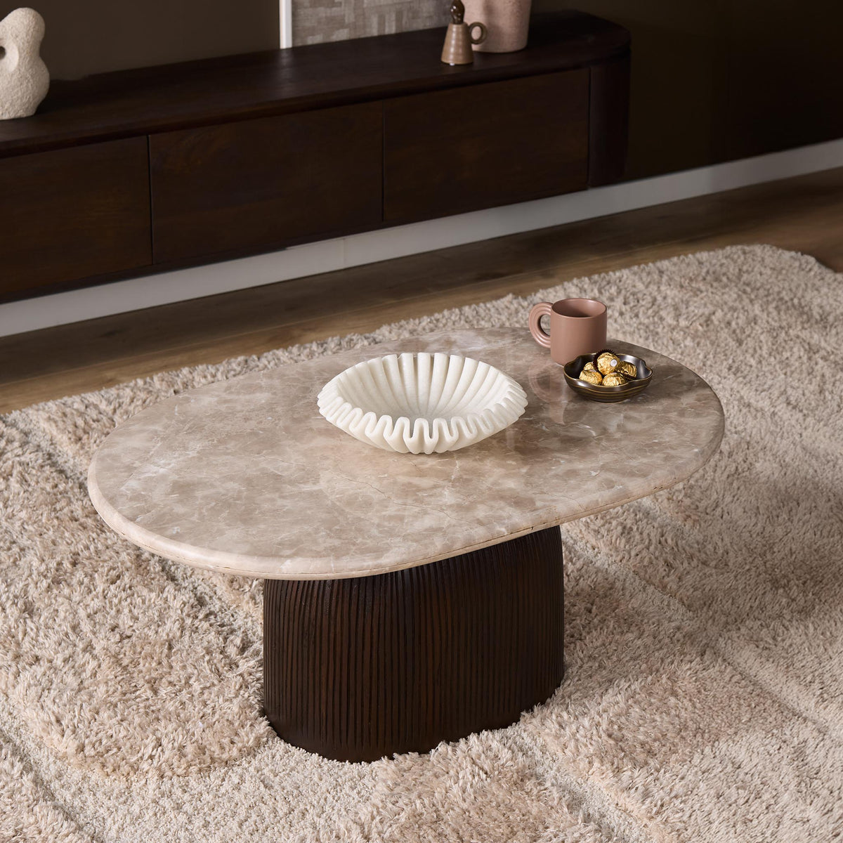 Salontafel Noel, 90 x 60 cm, ovaal, grijs marmer