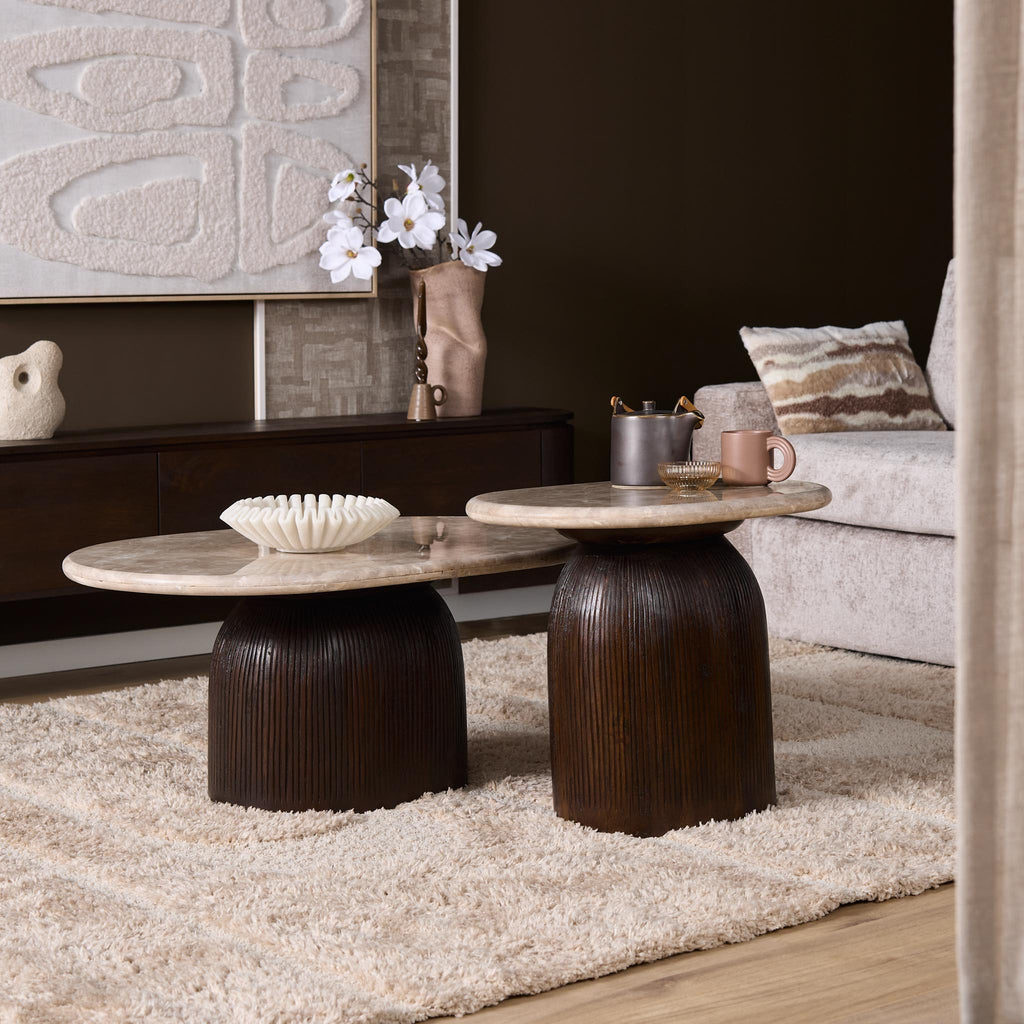 Salontafel Noel, 90 x 60 cm, ovaal, grijs marmer