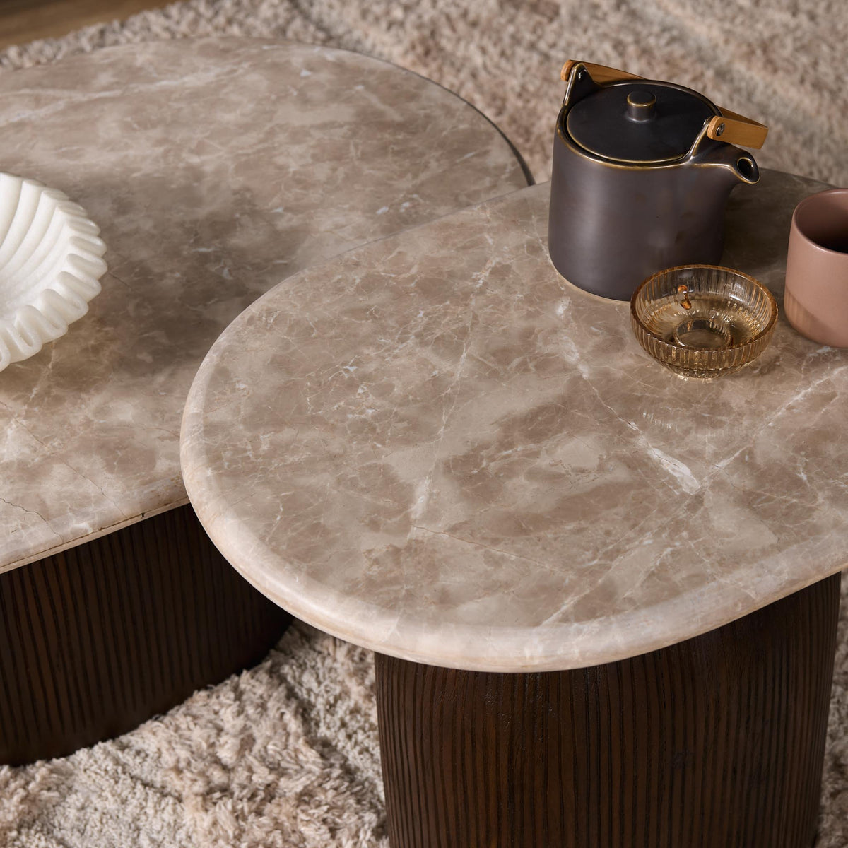 Salontafel Noel, 90 x 60 cm, ovaal, grijs marmer