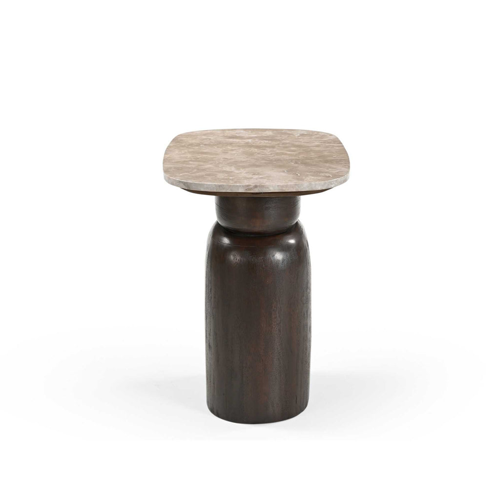 Bijzettafel Silva, 56 x 36 cm, ovaal marmer, bruin mangohout