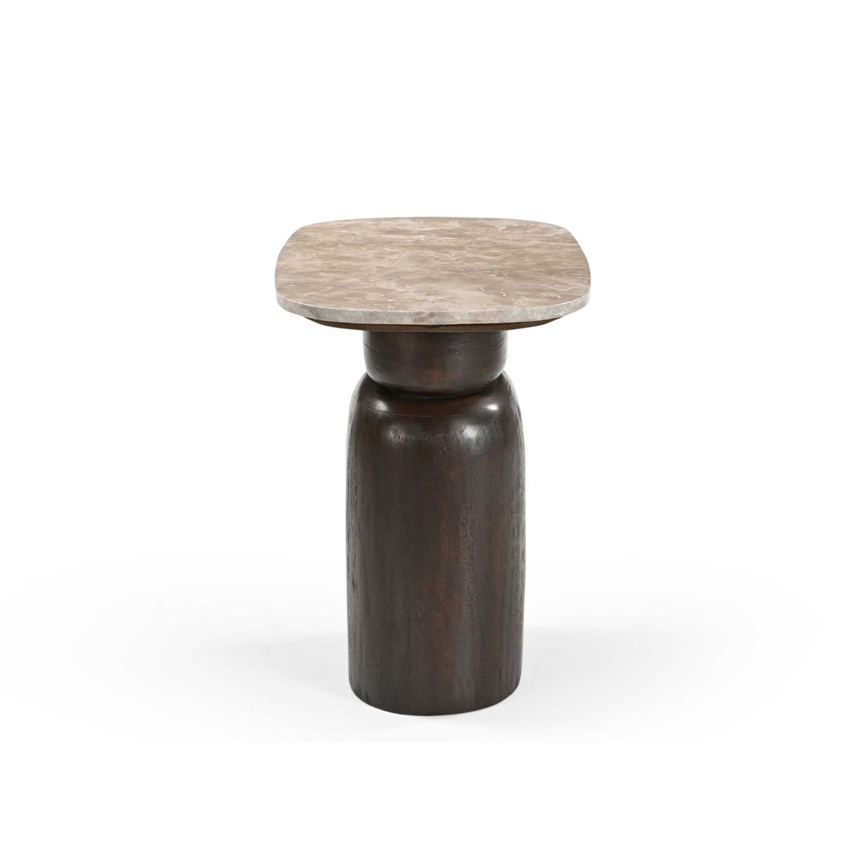 Bijzettafel Silva, 56 x 36 cm, ovaal marmer, bruin mangohout