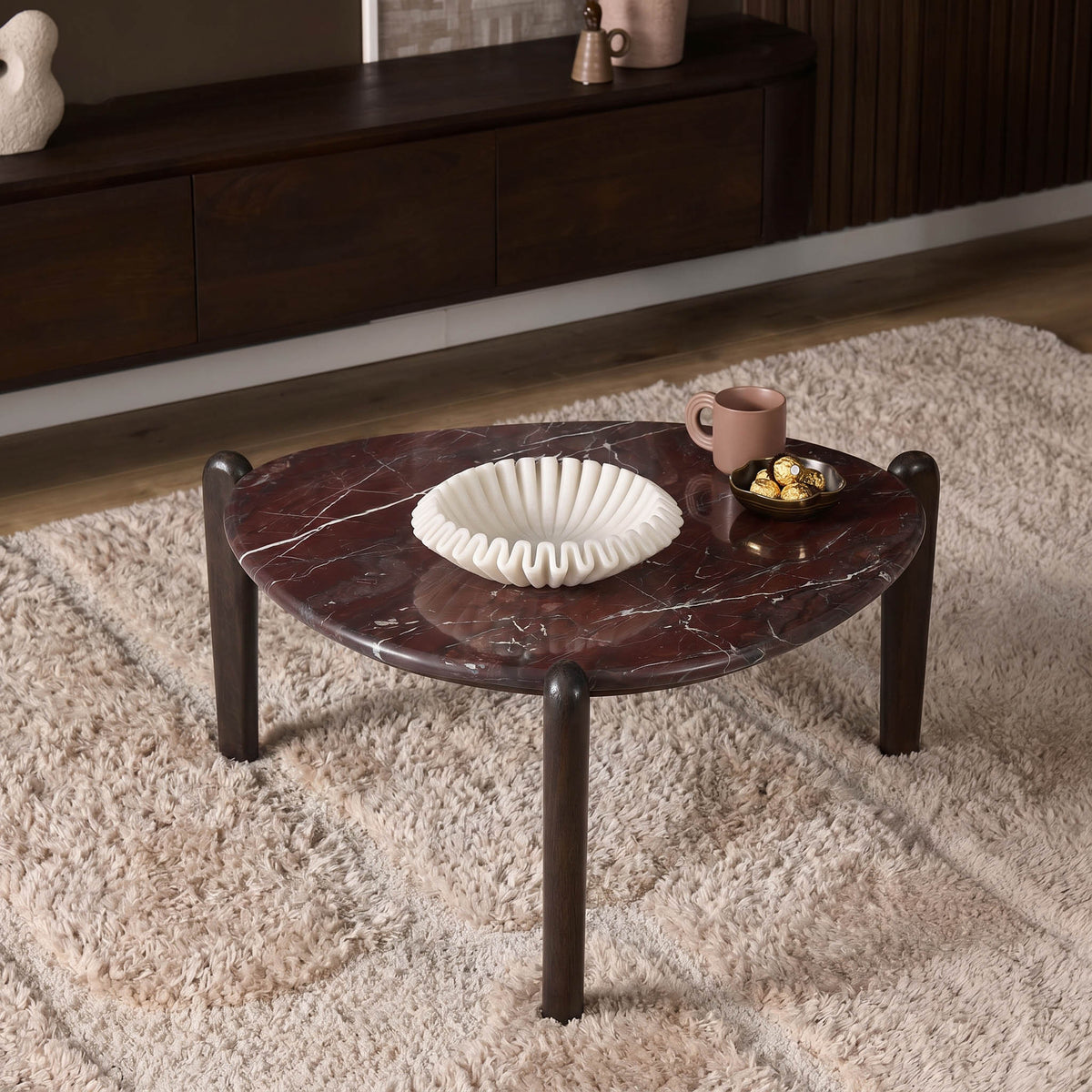 Salontafel Alva, rond, Ø 85 cm, Red Levanto marmer