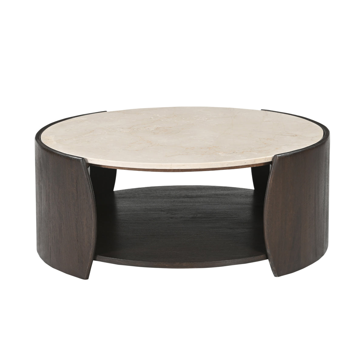 Salontafel Rune, 80 x 75 cm, Botticino marmer, donker hout