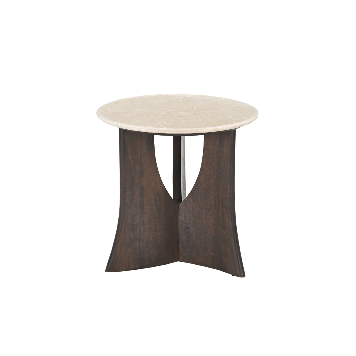 Bijzettafel Milo, Ø 50 cm, Botticino marmer op hout