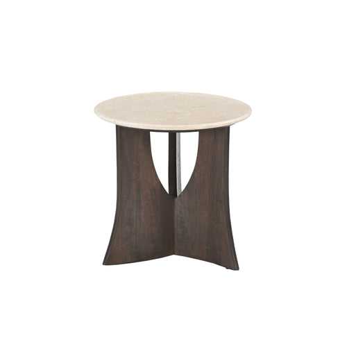 Bijzettafel Milo, Ø 50 cm, Botticino marmer op hout