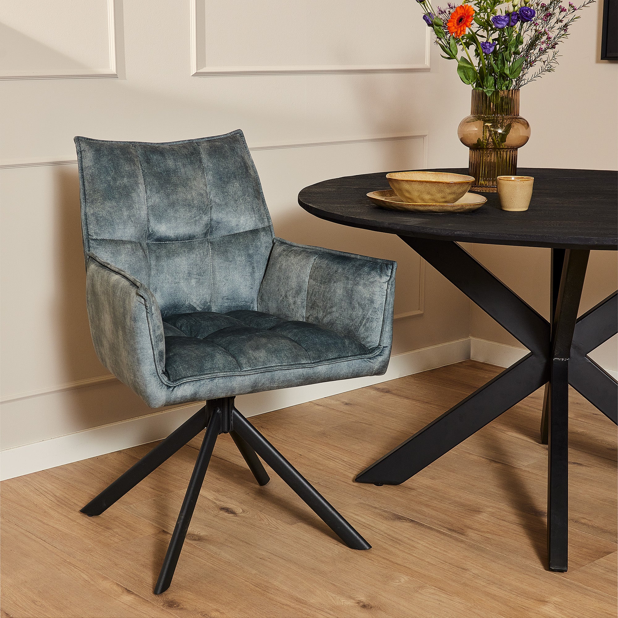 Eetkamerstoel Dani | Velvet Light Blue (set of 2)