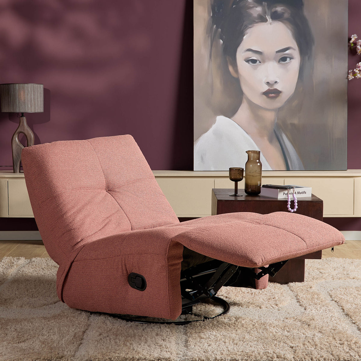 Relaxfauteuil Lazy, draaibaar, roze
